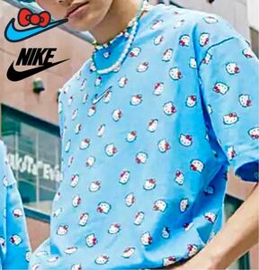新品 NIKE ナイキ ハローキティ コラボ Tシャツ ナイキ x Hello Kitty 総柄 ブルー系 ［ Lサイズ ］
