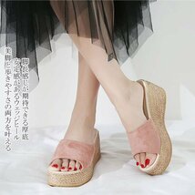 サンダル ウェッジ ソール 厚底 ハイヒール 美脚 前開き 靴 レディース 軽量 厚底 美脚 サンダル ミュール ☆イエロー_画像4