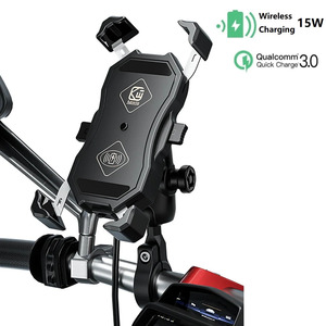お得 オートバイ電話ホルダー ワイヤレス充電器 急速充電 バイクスマートフォンスタンド 携帯電話のサポート usb QC3.0 15W 360°