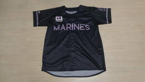 送料無料★美品sizeFREE★千葉ロッテマリーンズ☆Chiba Lotte Marines★半袖★ベースボールシャツ/黒ブラック★ユニフォーム★野球/応援