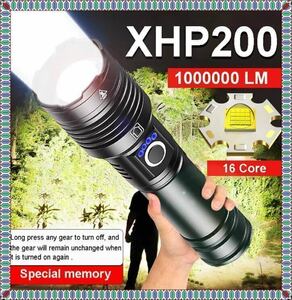 Xhp200-ハイパワーLED懐中電灯,9000000lm,タイプC,USB,充電式,防水,戦術懐中電灯バッテリー26650