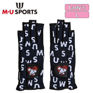 【レディース】M・U SPORTS ＭＵロゴ総柄 両手グローブ 指先無し 703J6804【MUスポーツ】【ブラック】【Lサイズ】【GolfGlove】