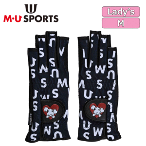 【レディース】M・U SPORTS ＭＵロゴ総柄 両手グローブ 指先無し 703J6804【MUスポーツ】【ブラック】【Mサイズ】【GolfGlove】