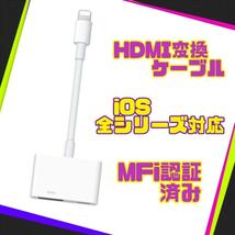 MFi認証品 iphone hdmi変換ケーブル lightning hdmi 変換アダプタ 1080PフルHD 設定不要 給電不要 ライトニング iOS全シリーズ対応_画像1