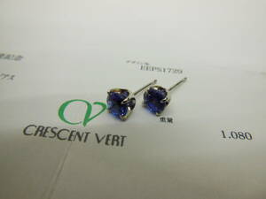 アクセサリー祭 クレサンベール Pt950/Pt900 1.08ct ブルーサファイアピアス 美品 保管品 CRESCENT VERT プラチナ