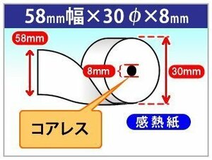 車載 決済端末機用 モバイル決済端末用 感熱ロール紙 58×30×8コアレス 12巻入 サーマルロール紙