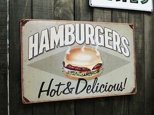 ハンバーガーショップシリーズ　U.S.ヘヴィースチールサイン　（ハンバーガー/Lサイズ/クラシックデザイン）　アメリカン雑貨