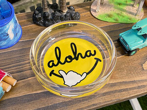 ハワイアン　ガラスアシュトレイ　（スマイルアロハ）　■　アメリカン雑貨　アメリカ雑貨　灰皿
