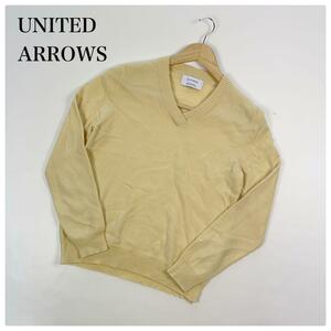 UNITED ARROWS ユナテッドアローズ グリーン レーベル リラクシング カシミヤ セーター Vネック イエロー M相当 ニット 無地 CASHMERE