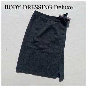 BODY DRESSING Deluxe ボディドレッシングデラックス タイトスカート ひざ丈 サイズ7 S相当 グレー リボン 春