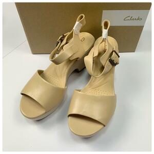  unused Clarks Clarks Wedge sole sandals UK6 beige heel lady's 25cm large size leather 