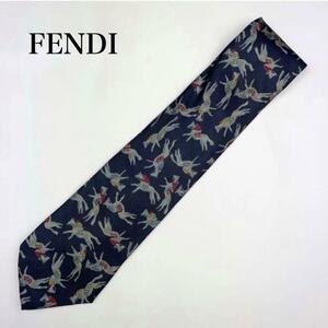 FENDI ファンディ ネクタイ ネイビー 馬 人物 総柄 ネイビー メンズ ビジネス スーツ