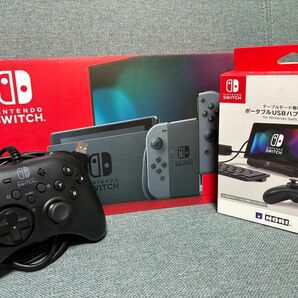 Nintendo Switch グレー + ホリパッド + ポータブルUSBハブスタンド