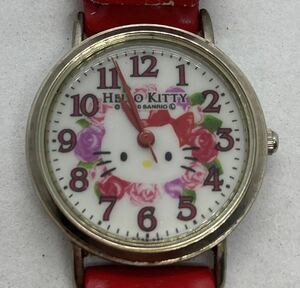 315-0349 HELLO KITTY wristwatch leather belt red flat battery operation not yet verification 