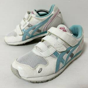 【美品】asics アシックス　ジェットランナー　TKJ122 スニーカー キッズ　子供　24.5cm ホワイト　ブルー　＊DE