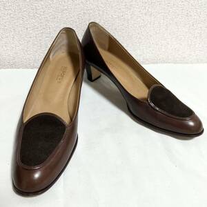  прекрасный товар HIROFU Hirofu кожа туфли-лодочки кожа обувь Loafer каблук туфли-лодочки 241/2 Brown *62