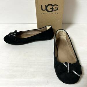 [BOX attaching ]UGG UGG ballet shoes ja clean ballet shoes slip-on shoes suede crystal ribbon 23.5cm black *67