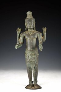 【蔵c9561b】仏教古美術　青銅クメール仏像　カンボジア　35.5ｃｍ