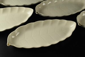 【蔵c8177f】白磁　木の葉皿　長皿　葉型皿　十客