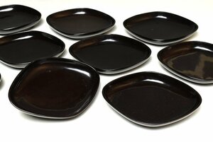【蔵A3550】木製黒塗　扁形皿　木皿　菓子皿　十客
