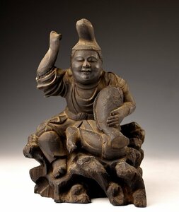 【蔵c8813b】古美術　木彫　恵比寿像　江戸時代