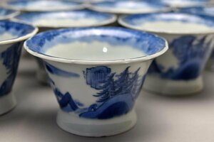 [ warehouse c5069a] old Imari blue and white ceramics landscape map soba sake cup 10 customer 