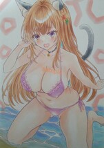 手描きイラスト オリジナル 黒猫 水着 A５サイズ_画像3