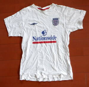 22 希少 サッカー イングランド代表 練習着 プラクティスシャツ アンブロ 白 半袖 Tシャツ Nationwide エンブレム 刺繍 ENGLAND umbro 綿 