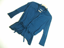 シンプリシティ simplicite プリーツデザインカーディガン (ブルー) 七分袖 腰リボン紐付き 柔らかな肌触り 羽織りクーラー対策にも_画像1