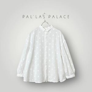 [美品] Pal'las Palace パラスパレス ホワイト ブラウス ゆったり ドット柄 刺繍 ギャザー