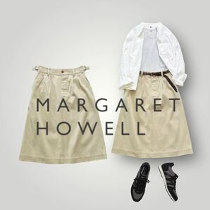 [美品] MARGARET HOWELLマーガレットハウエル スカート ベージュ コットン タック入り