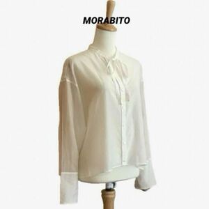 【MORABITO】 コットンシルク素材 リボンタイ フレアブラウス