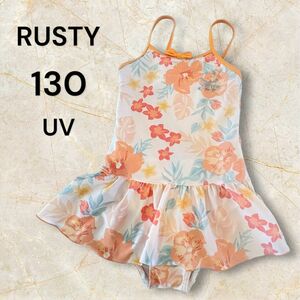 【超美品】【RUSTY】 130㎝　女の子 ワンピース 水着 ワンピース水着 フリル ラスティ 子供水着 プール　ニコちゃん　