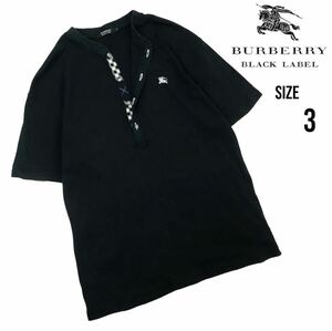 BURBERRY BLACK LABEL バーバリーブラックレーベル Tシャツ ヘンリーネック ノバチェック ホース刺繍 ホースマーク サイズ3