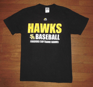 Majestic マジェスティック SOFTBANK HAWKS 福岡ソフトバンクホークス Tシャツ 半袖 厚手 コットン 正規品 BK M USED美品/ダイエーホークス