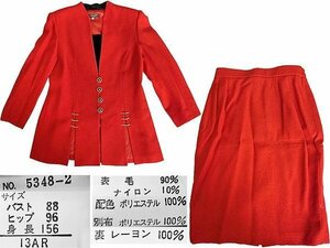 舞留能燈 　スーツ 上下 2点セット set 　長袖 　赤系 　レッド系 　13AR 　ウール 毛90% 　＜ 注意点あり＞ （新品）No.A158 　◆::