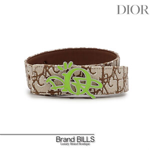 美品 Christian Dior ディオール トラヴィス カクタスジャック コラボ ベルト バックル オブリーク ブラウン グリーン