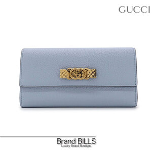 未使用品 GUCCI グッチ インターロッキングG パイソン トリム 長財布 750461 レザー ライトブルー ゴールド金具 JAPAN EXCLUSIVE