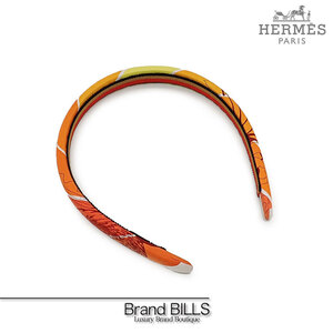 未使用品 HERMES エルメス ヘアバンド エルザ ジャングル・ラブ カチューシャ シルク ロカバール オレンジ ジョーヌ ヘアアクセサリー