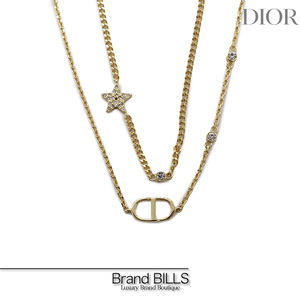 未使用品 Christian Dior クリスチャンディオール Petit CD ダブル ネックレス メタル クリスタル ゴールド ホワイトクリスタル