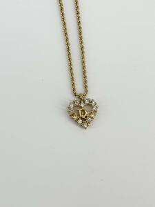 [1 иен старт ] бренд аксессуары колье Christian Dior Dior Heart стразы Gold печать есть 5D-035