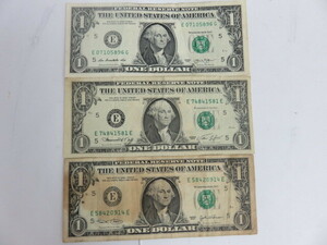 A59548　アメリカ合衆国　USAドル　ドル紙幣　1ドル ×3枚　合計3ドル