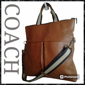 COACH　コーチ　バッグ　メンズ　レディース　ブランド　ショルダーバッグ　茶色 レザー 2WAY トートバッグ 斜め掛け