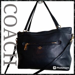 COACH　コーチ　バッグ　メンズ　レディース　ブランド　トートバッグ　2WAY レザー ショルダーバッグ ネイビー系