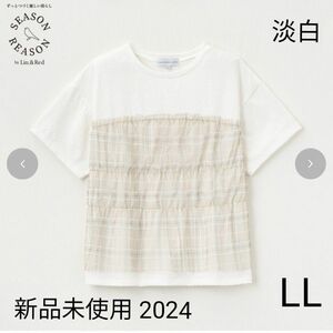 チュール（チェック柄）ビスチェｔシャツ。LL、淡白。タグ付き新品未使用、2024、販売未定。★相談不可・薄手２枚、おまとめセット