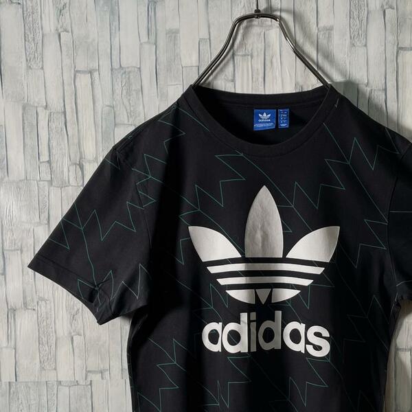 【総柄好デザイン】adidas Tシャツ ビッグトレフォイルロゴ メンズM-L