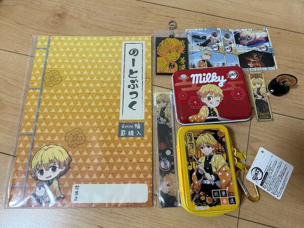 鬼滅の刃 我妻善逸 ぎゅぎゅっと筆記帳(ノートブック) 定規 スタンプ シール ラバーキーホルダー 缶