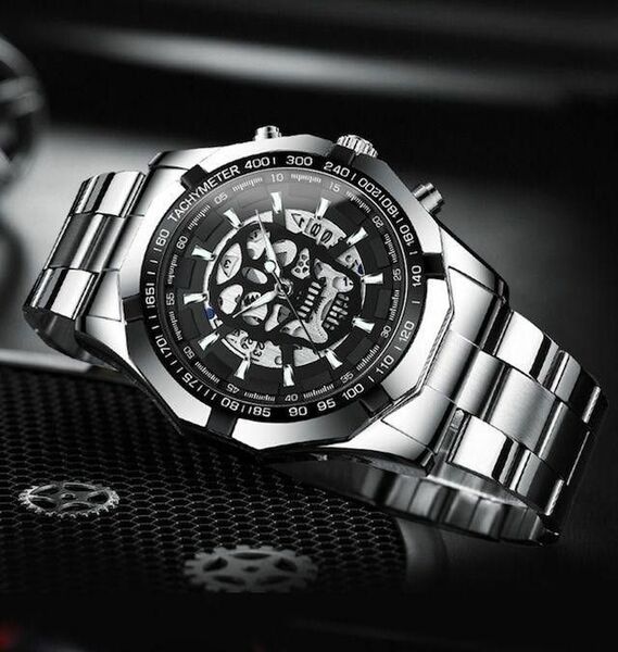 2280BINBOND スケルトン スカル ステンレス 腕時計 シルバー黒