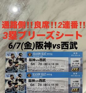 通路側！良席！2連番！6/7(金)阪神vs西武★3塁ブリーズシート　甲子園球場★交流戦