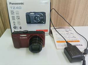 通電確認　Panasonic パナソニック LUMIX TZ40 DMC-TZ40　赤　レッド デジカメ コンパクトデジタルカメラ　充電器付　◆5121